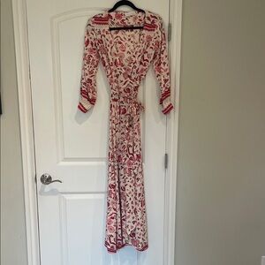 Natalie Martin Cream and Red Floral Maxi Wrap Dress